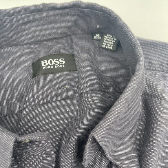 Hugo Boss Men Shirt Button Down Long Sleeve Sz 16 Navy Blue - Picture 8 of 9